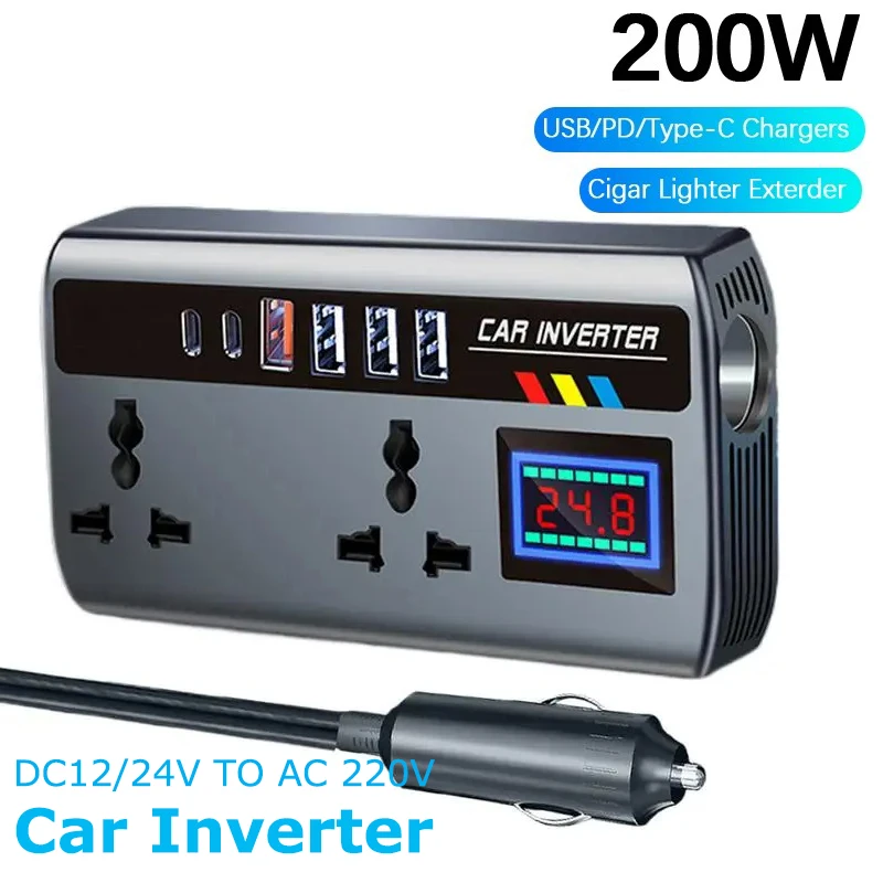 Versatile Portable Car Power Inverter with Quick Charge USB Ports