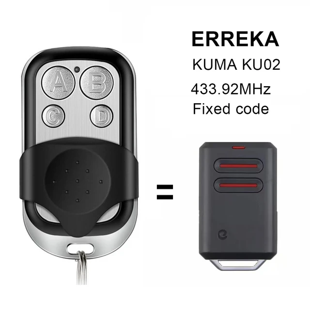 Garage Remote Control Compatible ERREKA KUMA KU02 433.92MHz Fixed Code Clone ERREKA Gate Opener Command Transmitter Key Fob 1