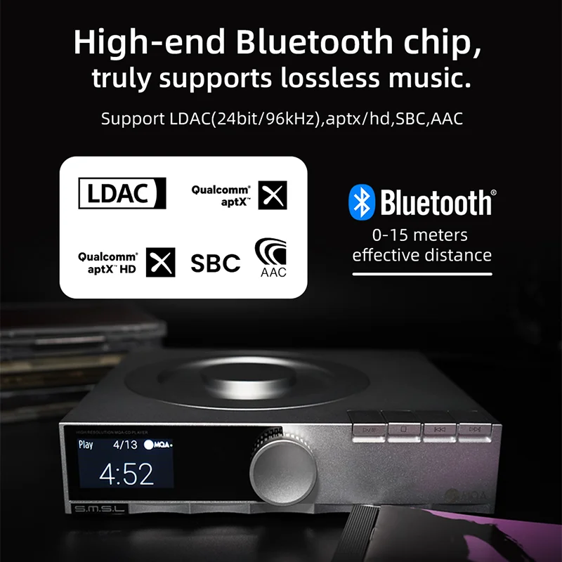 SMSL PL200 고해상도 클래스 CD 플레이어 디지털 오디오 MQA DAC AK4499EX Bluetooth 1000mW/32Ω 동축 광 출력(원격 제어 포함)