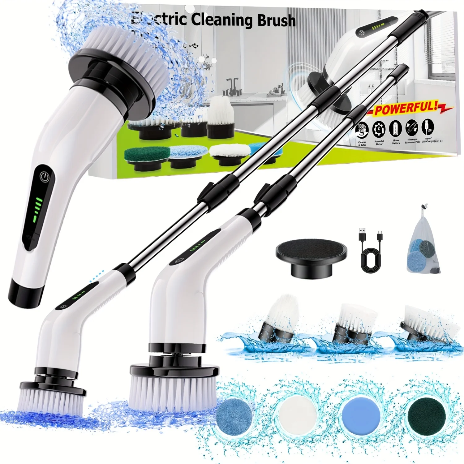 Rechargeable Rotary Cleaning Scrubber with Brush Heads