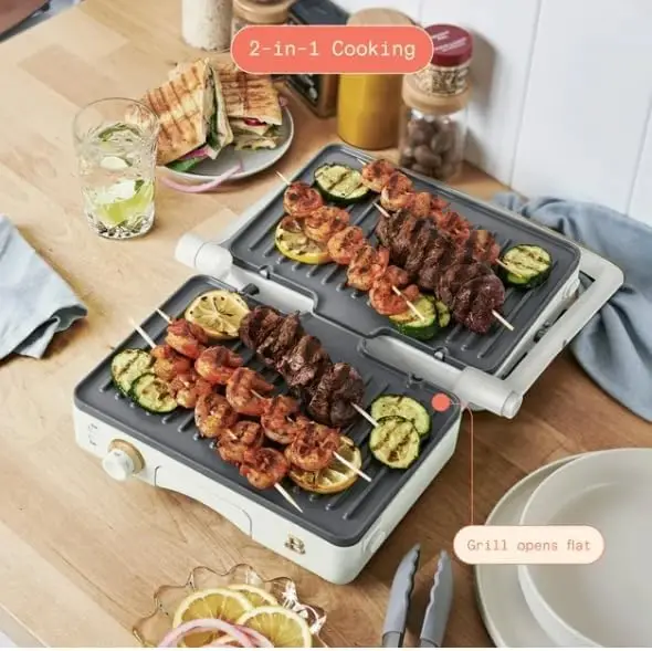 2-in-1 Press & Grill – 1200 Watt, Adjustable Temperature, Non-Stick Plates, Indoor Grill, 10.25” x 7” Cooking S 5