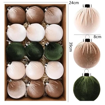 15pcs/set Velvet Christmas Ball Pendant 8cm Christmas Tree Decoration Ball Set With Gift Box 2025 New Year Xmas Decorative Balls 6