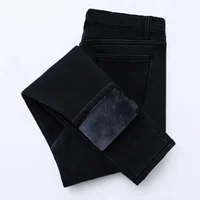 2024 New Style Women's High-Waisted Thickened Fleece-Lined Jeans Black Cotton Wadded Trousers Trendy Outer Wear