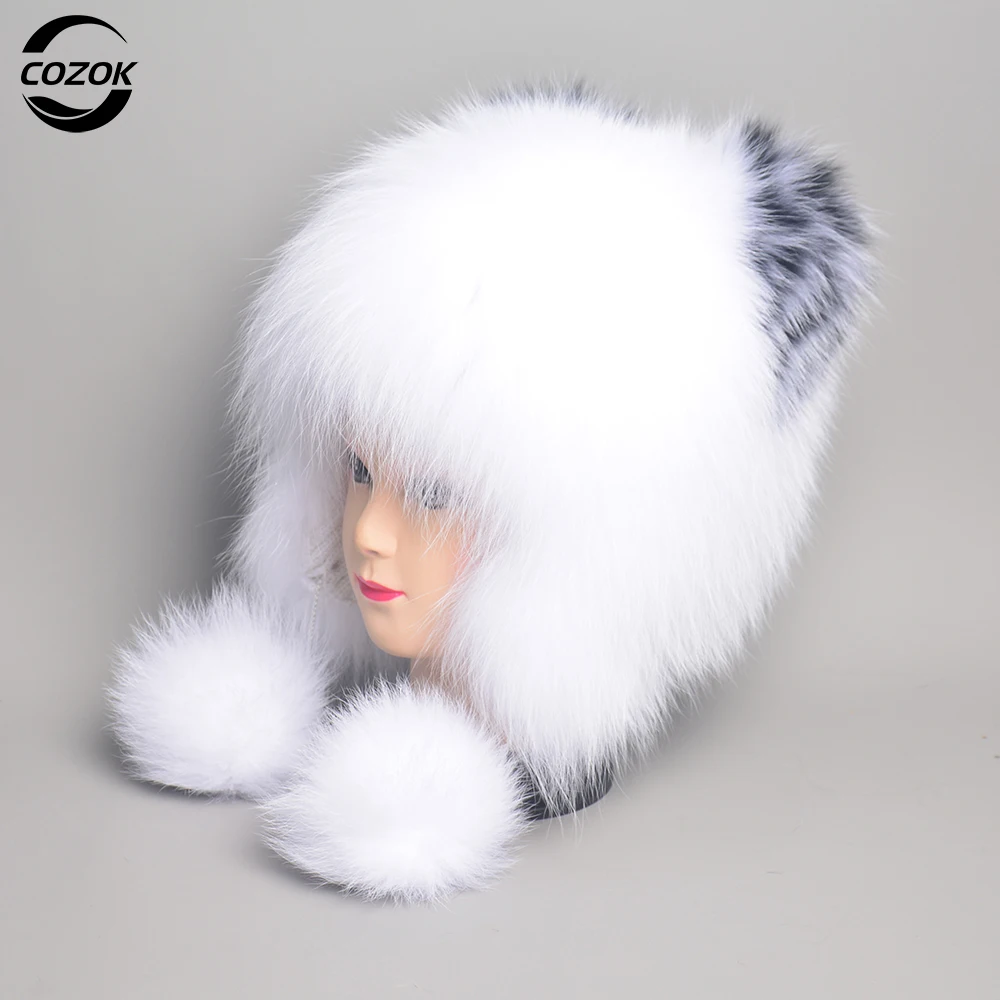 Winter Hat Woman Warm Cat Ushanka Balaclava Russian Fox Fur Trapper