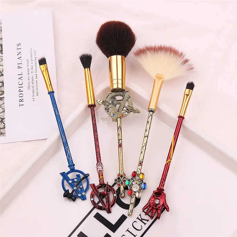 5pcs/set Marvel Makeup Brush Set Cool Tools Avengers Logo Iron Man