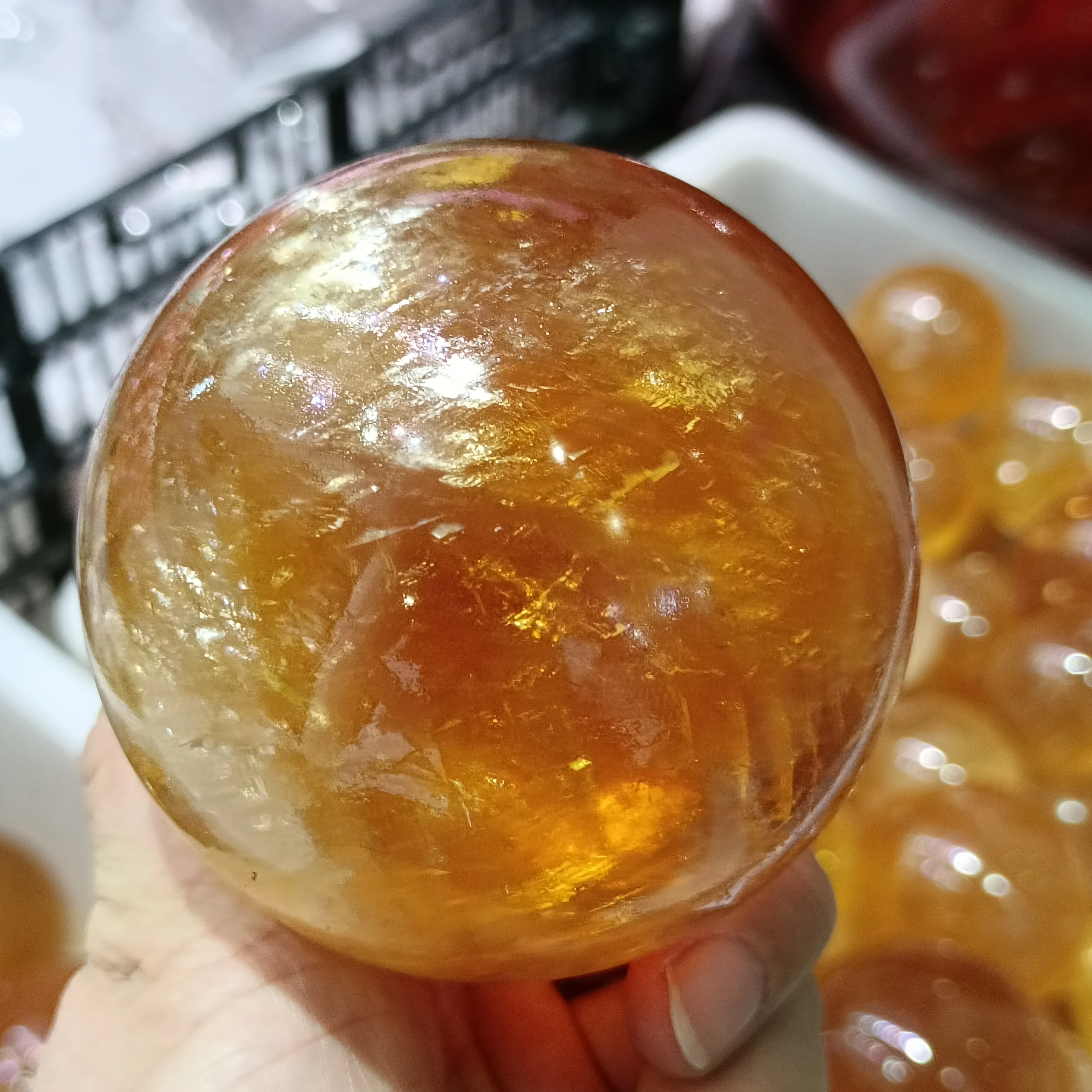 Quartz Crystal for Home and Office Decoration,Natural Yellow Ice Continent,Calcite Ball,Mineral,Reiki Healing Spirit Ge 5