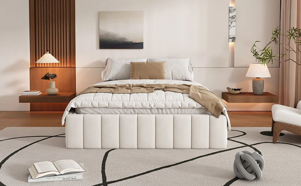 Polsterbett 140 x 200 cm, Bettgestell, Einzelbett, Doppelbett, Designerbett mit Lattenrost (ohne Matratze), Bettgestell – Detail 23
