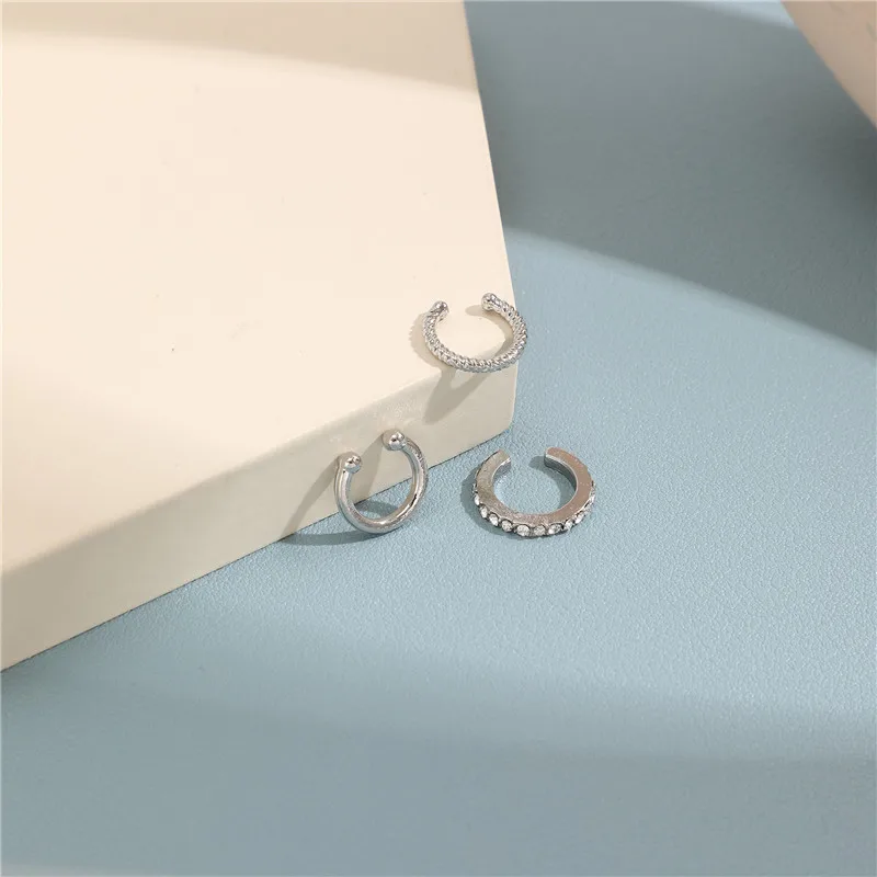Clips Earring for Women Unisex Minimalist Fashion Cartilage Hoop Earrings Sets Ear Cuff fake piercing Clip on Earring 3Pcs/Set