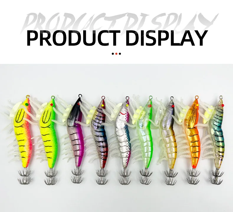 ShareShark 9-teiliges Set 10/12cm Garnelen-Angelköder Leuchtende Tintenfisch-Jigs Oktopus-Angelzubehör – Detail 8