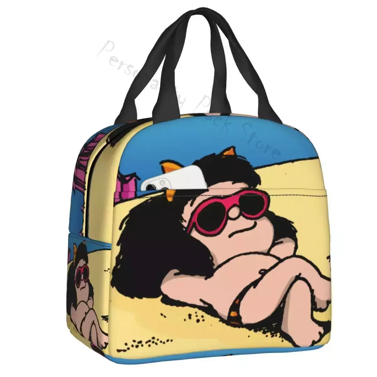 

Mafalda On The Beach Insulated Lunch Bags For Women Funny Quino Comic Portable Thermal Cooler Food Lunch Box School