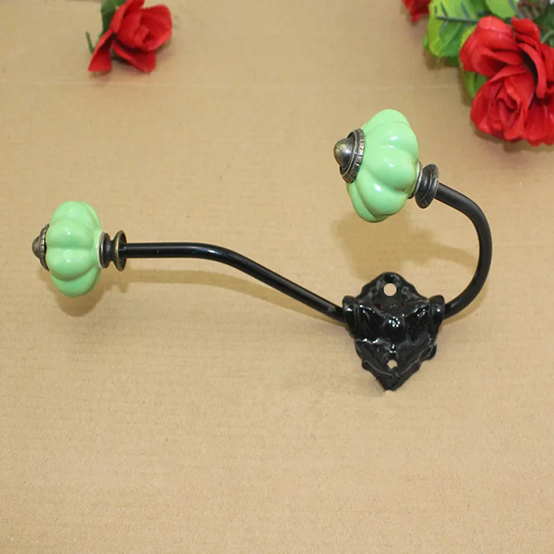 European Ceramic Pumpkin Head Wrought Iron Coat Hook for Hanging Wall Hooks Hangers Door Wall Hangers Home Decoration 5