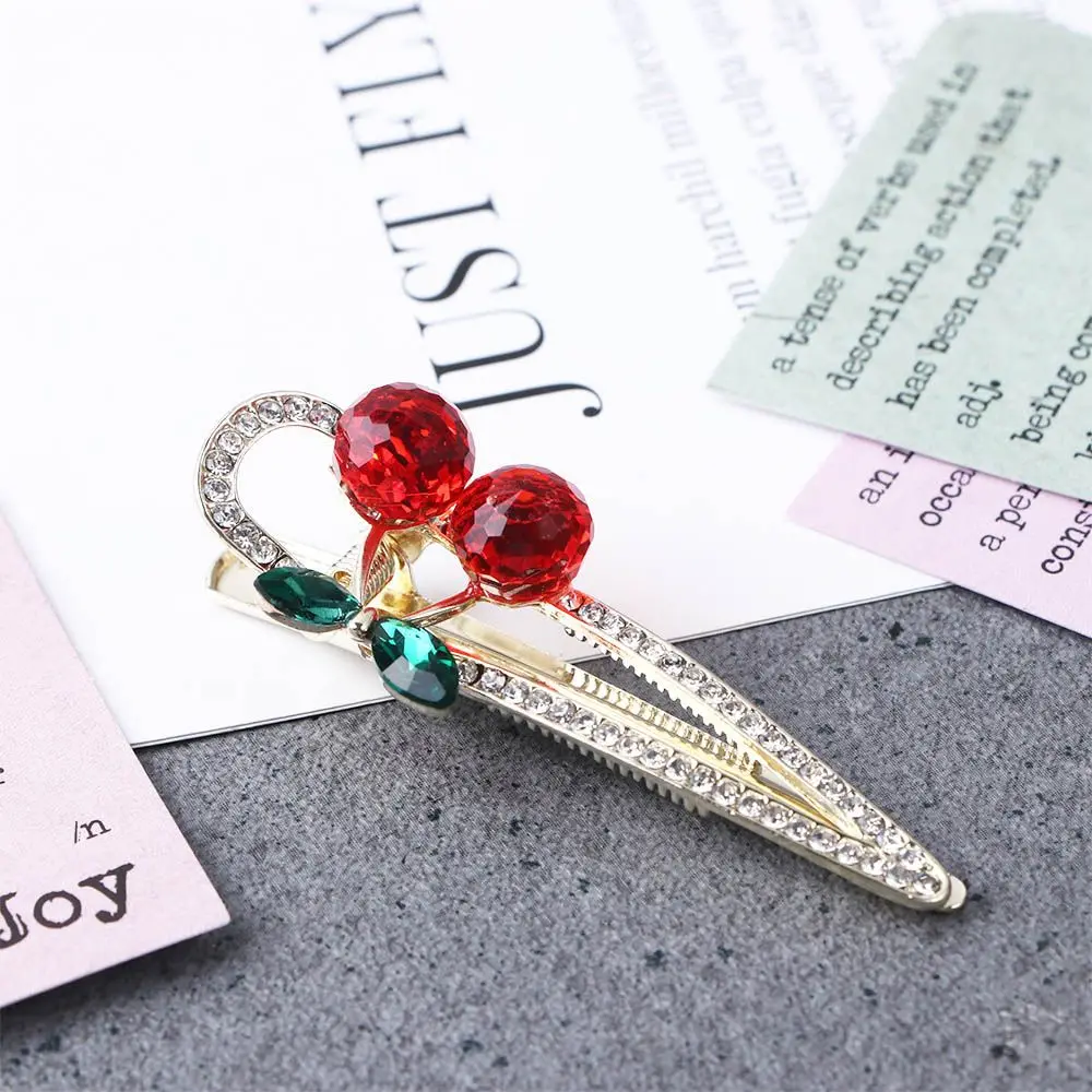 

Fashion Design Solid Color Alloy Women Hair Accessories Korean Style Hair Clip Rhinestone Barrettes Cherry Duckbill Clip