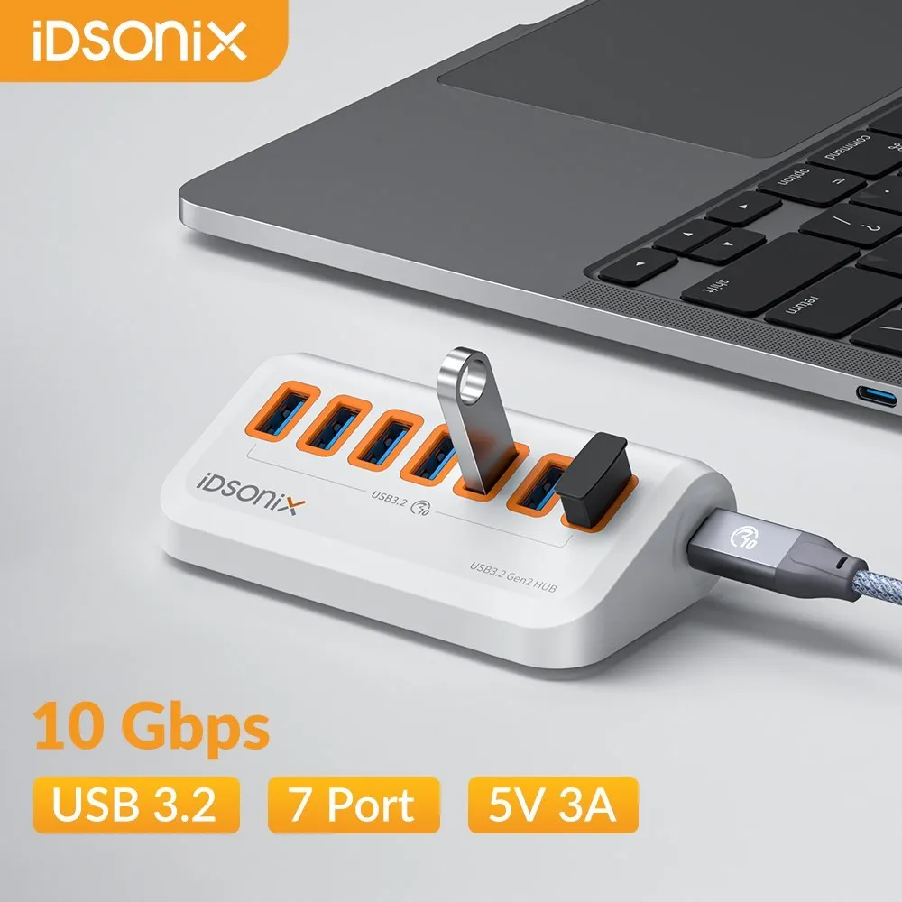 IDsonix 7-Port USB 3.0 Hub | 5Gbps Data Transfer | Red Compact Design For Laptop & Desktop