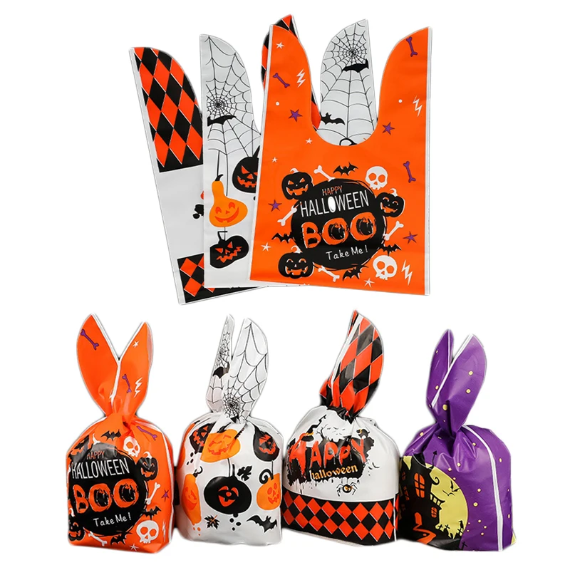 10/20 stücke Halloween Plastiktüten Kaninchen Ohr Süßigkeiten Tasche für Kinder Geschenk Kekse Dessert DIY Verpackung Zubehör Backen Dekor