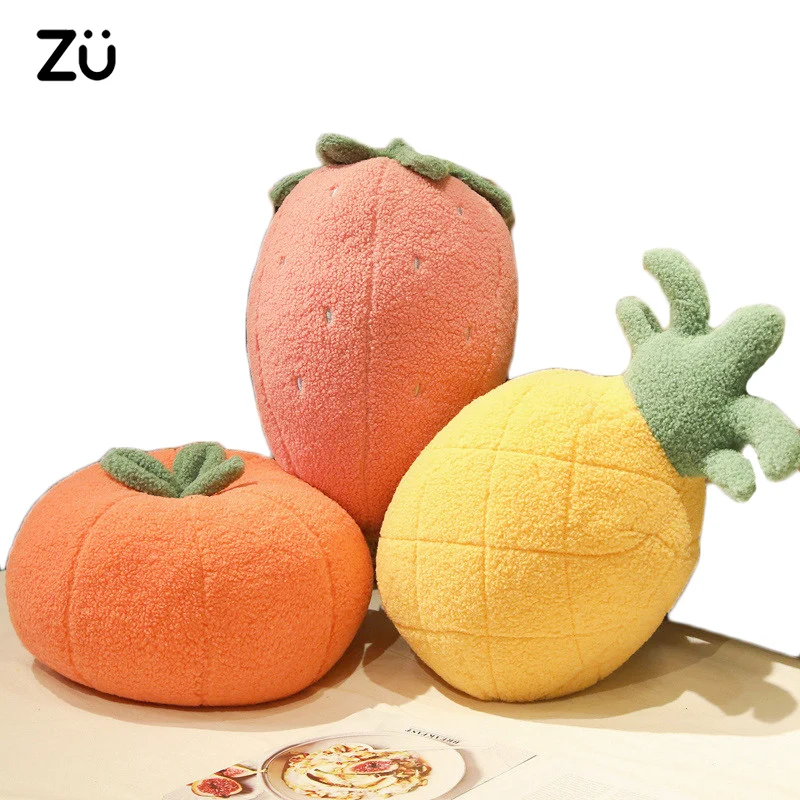 

ZU Cozy Soft Plush Pillow Cute Fruits Strawberry Pineapple Orange Stuffed Toys Lovely Home Bed Decor Back Cushions Gift For Girl