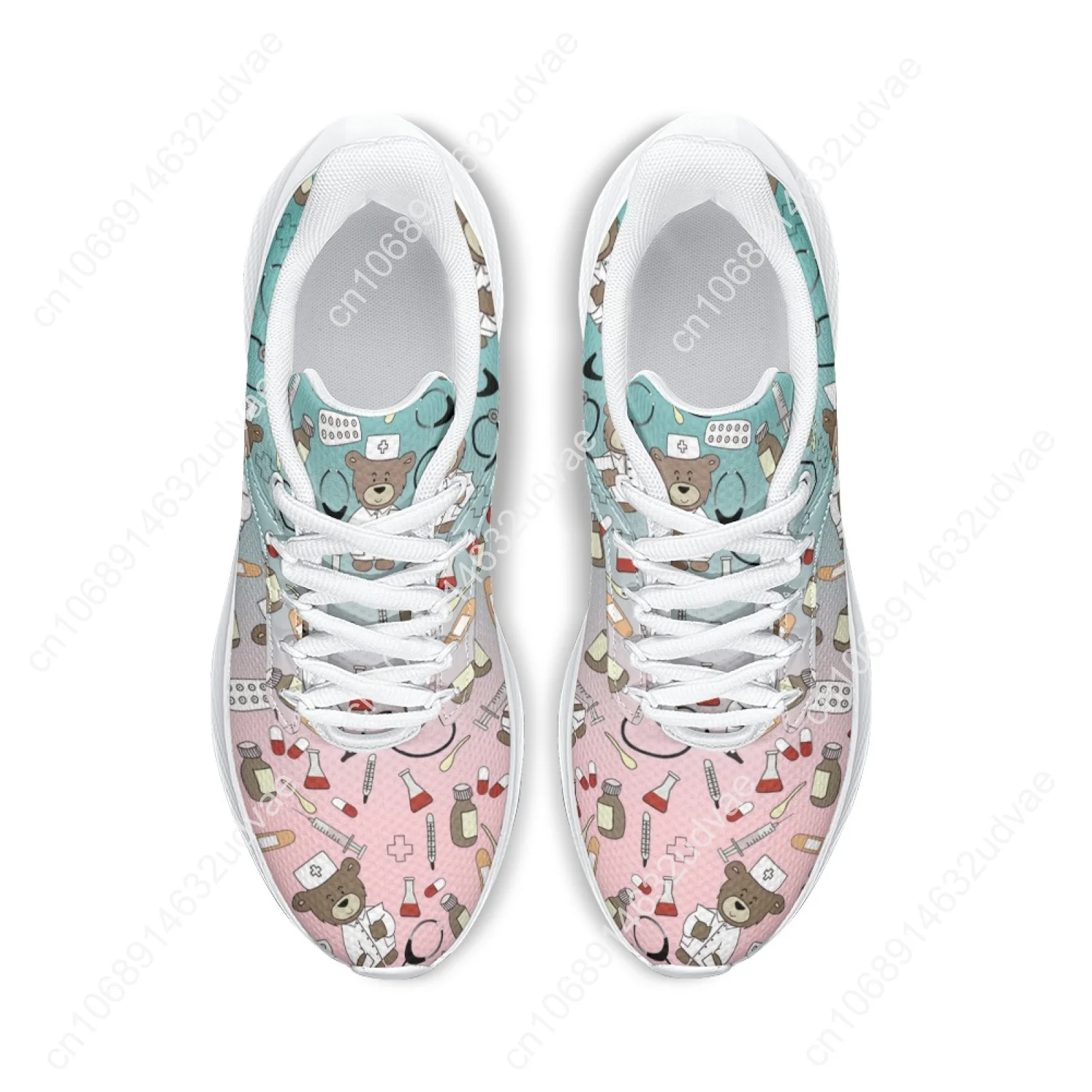 Hot Selling Cute Medical Bear Print Running Shoes Women Cute Gradient Nursing Footwear Females Gym Sneakers Zapatos