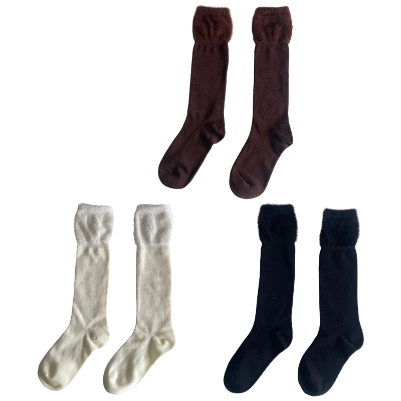 

Fashion Solid Color Furry Trim Calf Socks Women Y2K Girl Middle Tube Stockings