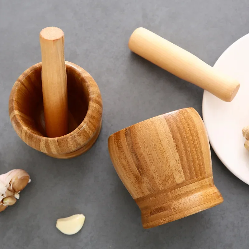 Natural Bamboo Garlic Pestle Kitchen Manual Garlic Puree Grinder Household Spice Mixing And Grinding Tool Pestle Jar Wholesale