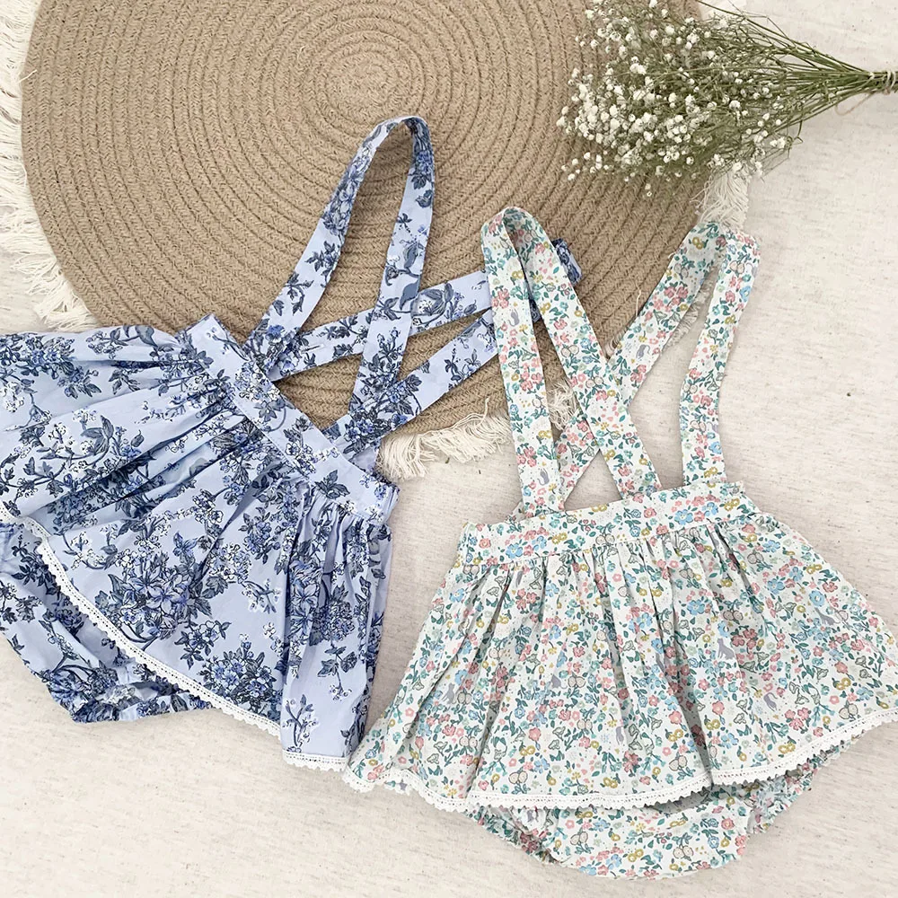 

Spring Summer Baby Girls Floral Printed Shorts Ruffles Korean Style Toddlers Kids Suspenders Skirts