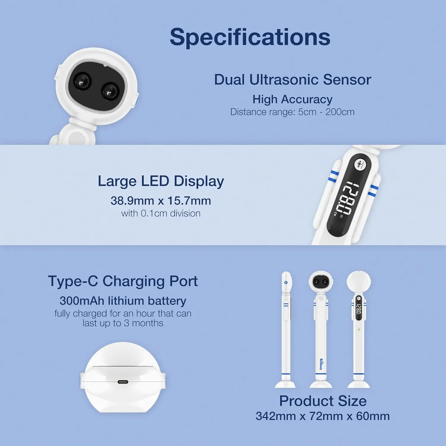 Digital Height Gauge HAIZHIHUISmart WirelessBody Height Meter Accurate ultrasonic measurement Easy to measure by one hand mold-making Quirky and cute