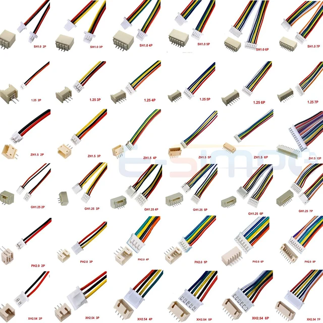 10Set SH1.0 JST1.25 ZH1.5 PH2.0 XH2.54 JST Connector Female Housing 10/20/30cm Wire Cable+Male Pin 2/3/4/5/6/7/8/9/10/12P Wafer
