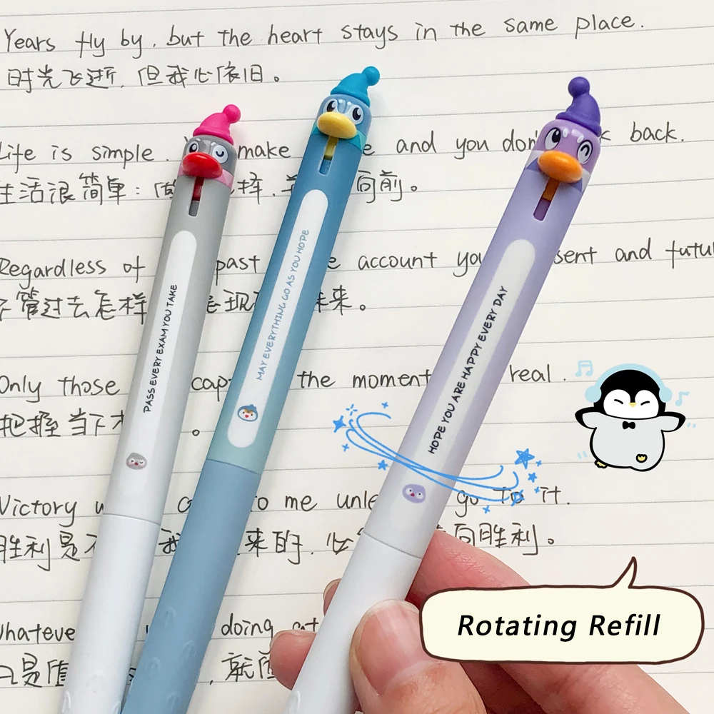 4 Pcs/Set Creative Penguin Parrot Design Gel Pens 0.5mm Black Fine Point Retractable Quick-Drying Smooth Writing Pens Stationery
