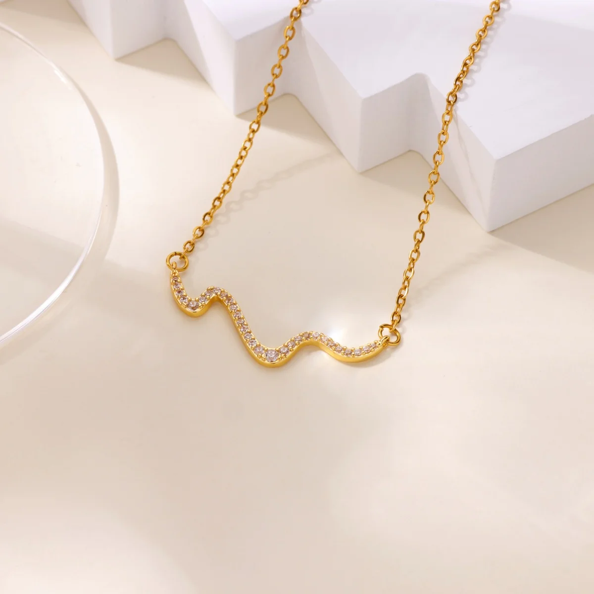 Zircon Waves Necklaces For Women Gold Color Geometric Waves Choker Necklace