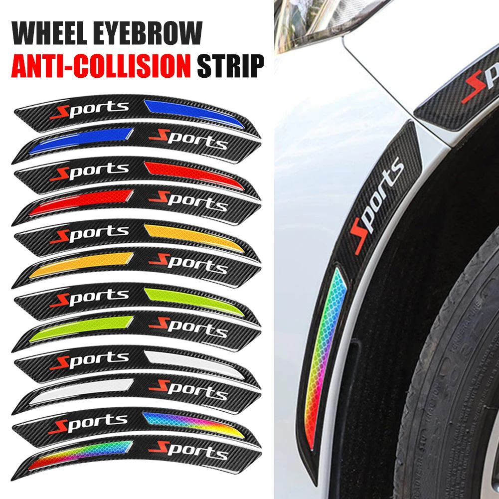 

2pcs Carbon Fiber Rubber Car Wheel Eyebrow Reflective Anti-collision Strip For Car Replacement Car Fender Flare Wheel Eyebrow