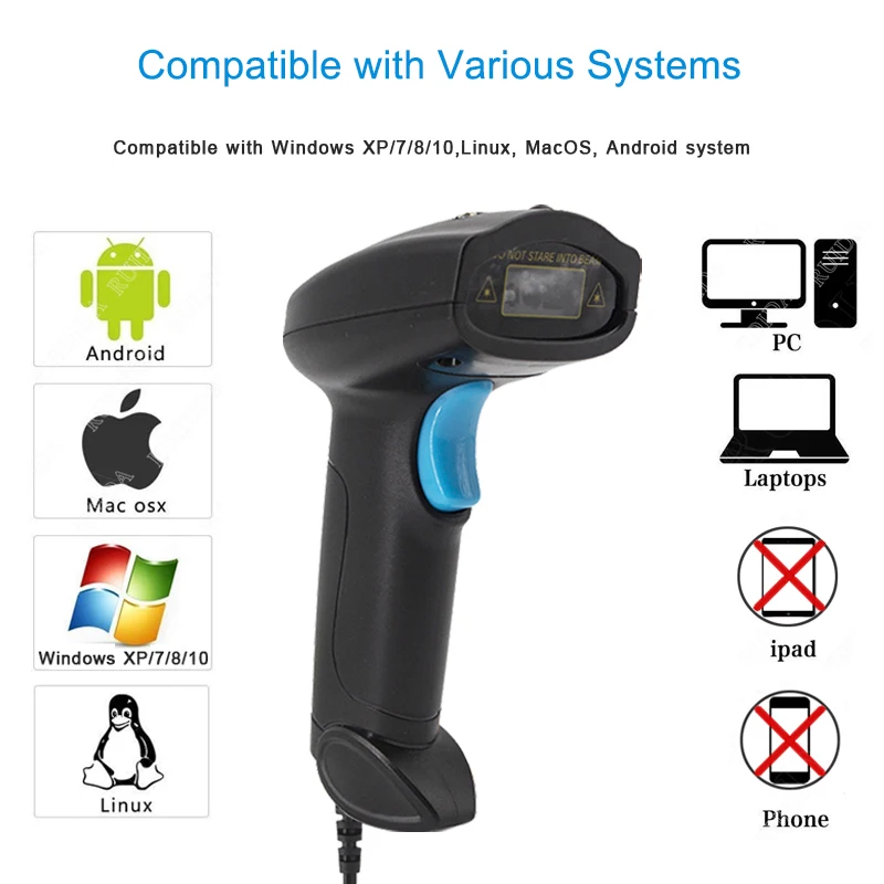Wired Barcode Scanner 1D/2D Handheld qr Code Reader Portable Wired Reader Scanner for Bar Code USB Cable for Shop Store