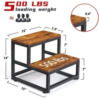 Metal Iron & Wood 2-Step Stool Sturdy Rise Footstool for Kids Household Multi-function Ladder Entryway Shoe Stool & Organizer 5