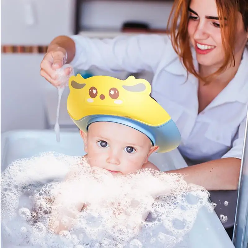 Baby Hair Wash Shield Silicone Adjustable Wash Shampoo Visor Hair Shield Shower Hats Cartoon Visor Hats For Eye And Ear