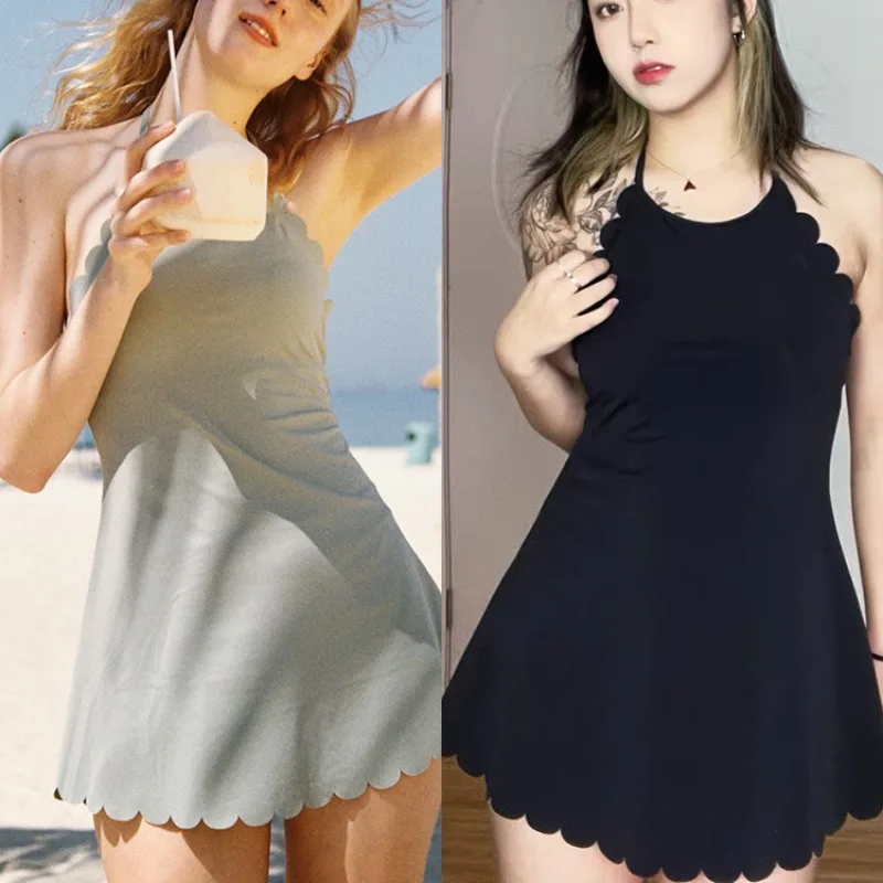 New Short Sleeve Swimwear Costume Da Bagno Coreano Da Donna Costume Intero Con Gonna Donna Solid Freestanding Boxer Costume Da Bagno Dropship