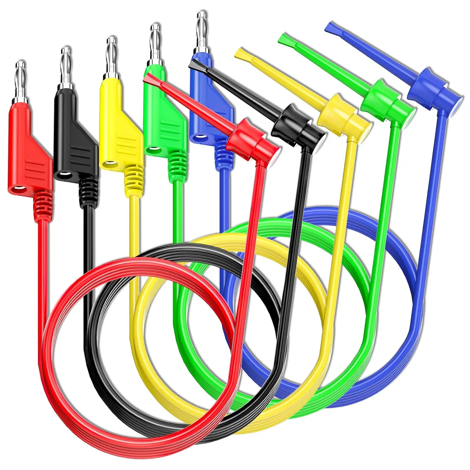 Banana to Hook Test Leads 4mm Stackable Banana Plug to Test Hook Clips Flexible Testing Cable Wires 5PCS