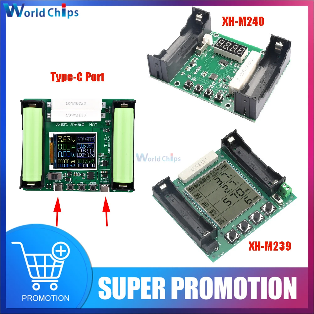 

Цифровой тестер емкости батареи с ЖК-дисплеем и портом Type-C 18650 мАч