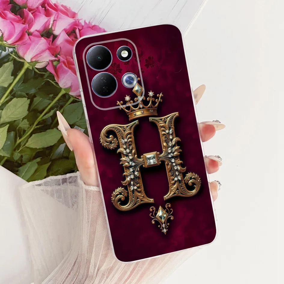 Fashion Initial Letters Crown Soft Silicone Clear Phone Case, 6.9
