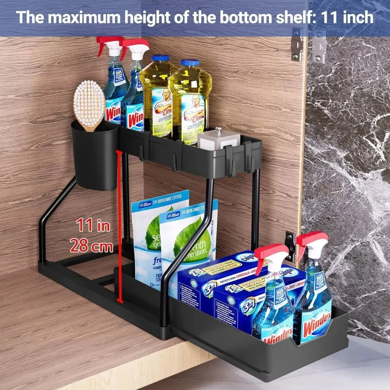 Pullable Double-Layer Storage Rack Kitchen Sink Organizer Countertop Spice Seasoning Storage Disassemblable