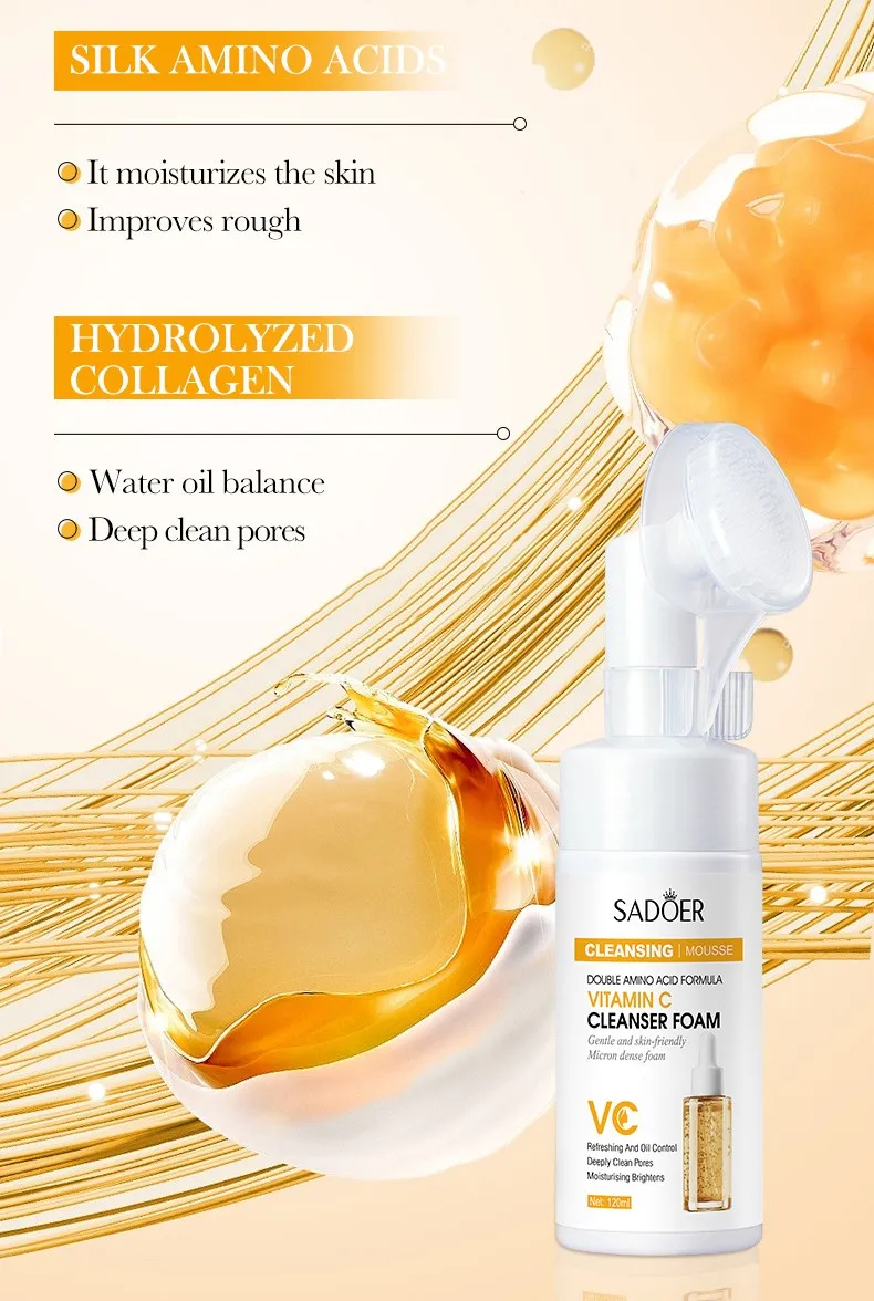 SAODER Vitamin C Face Wash Foam Facial Cleansing Mossee Hydrating Brightening Skin Care Products