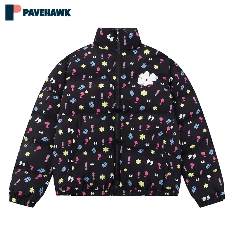 

Symbol Printing Cotton Padded Parkas Man Winter Loose Stand Collar Bubble Coats Street Woman Hop Hip Cold-proof Thicken Jackets