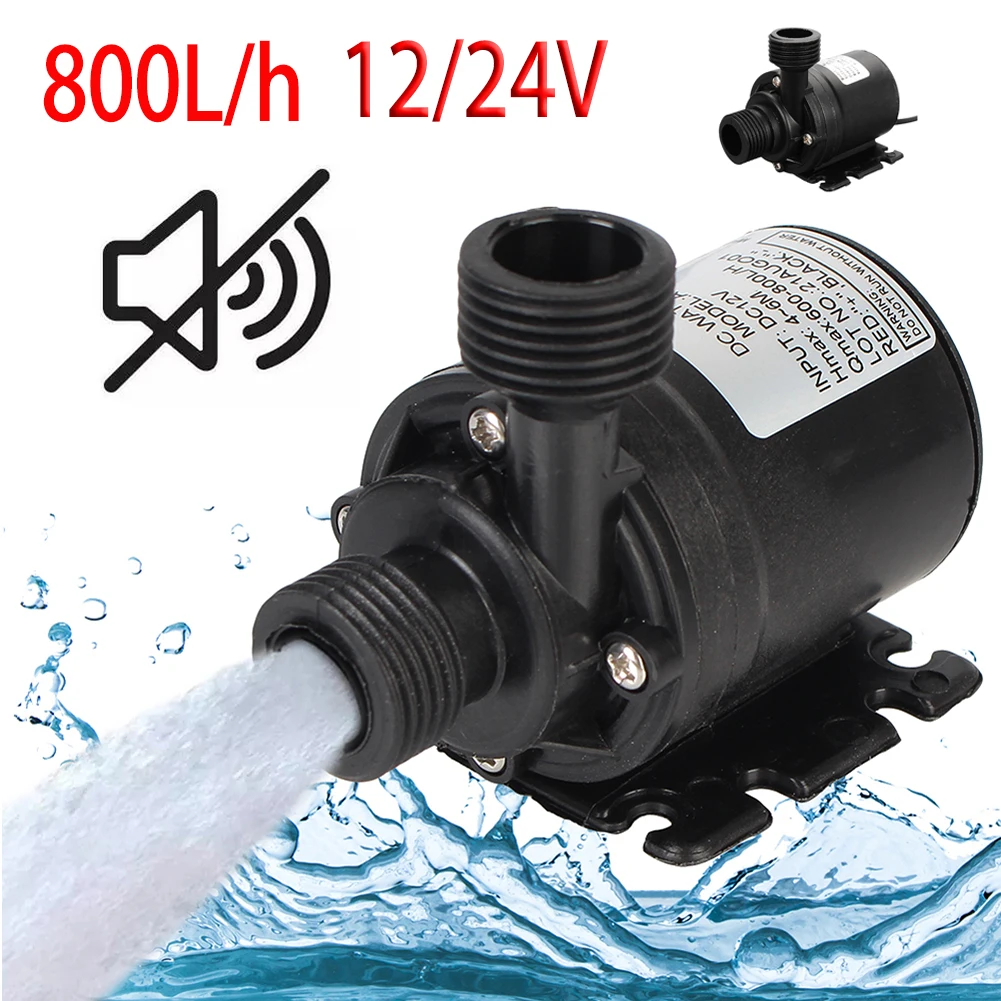 Water Transfer Pump Submersible Water Pump DC 12V/24V Waterproof Brushless Motor 5.5M for Cooling System Fountains Heater