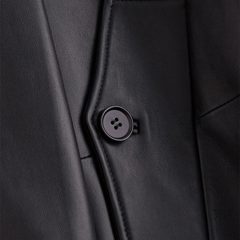 Gabardina de cuero negro de gran tamaño para mujer, manga raglán, solapa suelta, informal, elegante, moda coreana, primavera y otoño