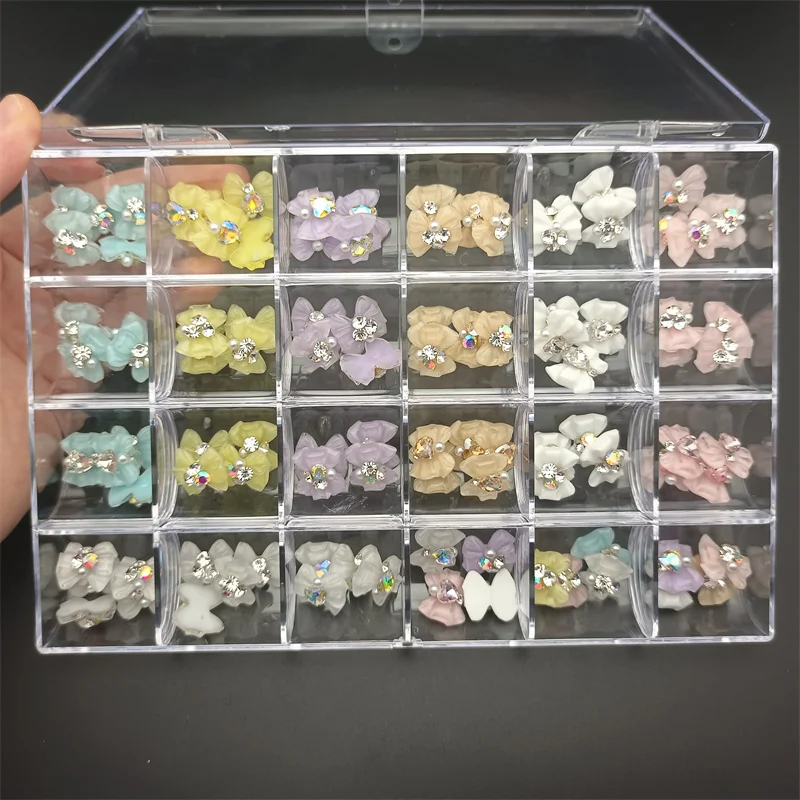 

144pcs Transparent Bow Nail Charms Aurora Glitter Rhinestone Gems Crystal Diamond Nail Accessories Gems Pearl Nail Decorations