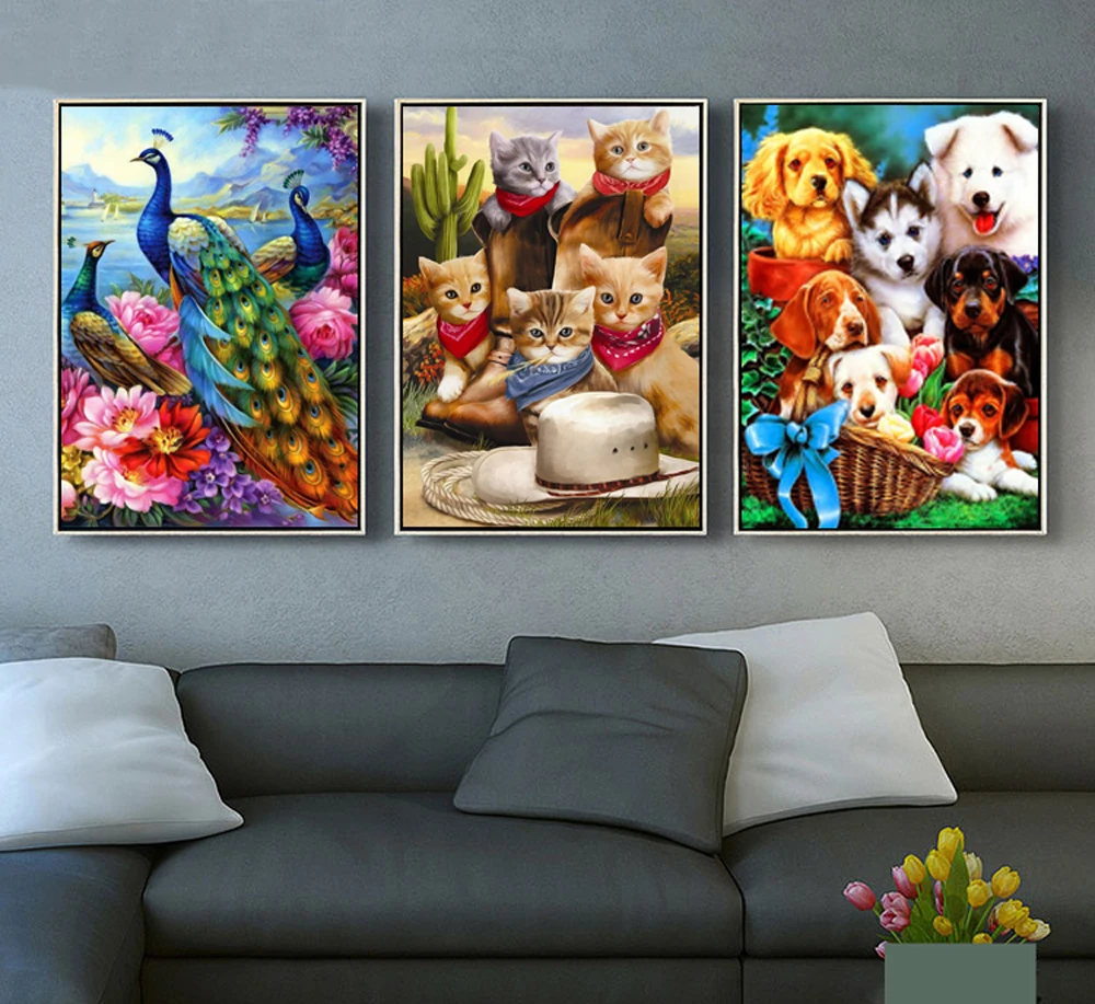 Animal 5D Diamond Painting Parrot Cat Dog Diamond Mosaic Animal Bird Rhinestone Embroidery Full Round Diamond Cross Stitch Kit