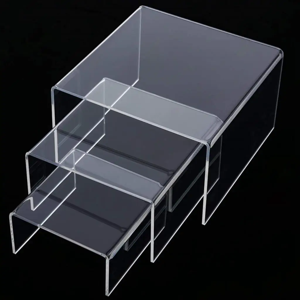 Clear High Medium Low Profile Set of 3 Acrylic Risers Display Stands Shelves