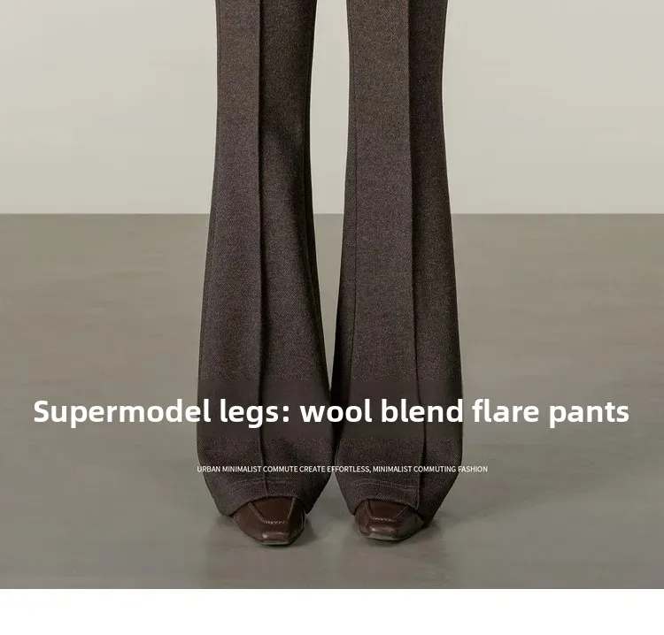SENTUBILA Women's Wool Blend Trousers 2026 Autumn Winter Elastic Waist Side Zipper Flare Pants Casual Commute Bottoms 154K80271