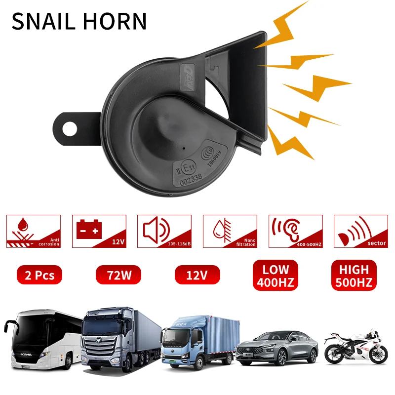 2PCS Trumpet Horn 12V Automotive General 410/510Hz Car Horn Waterproof Auto Snail Whistle Bass Speakers Dual Tone Speaker