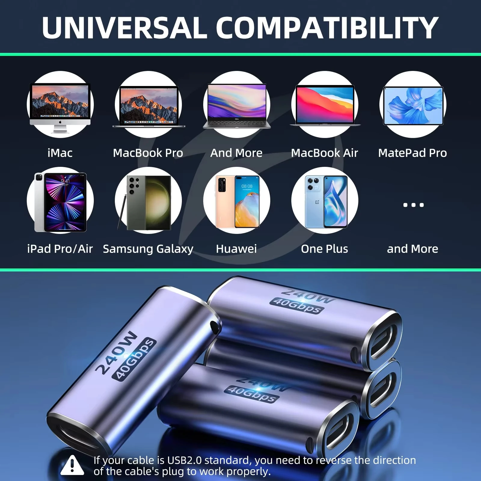 NNBILI 1-4개 USB C 암 어댑터 PD240W 40Gbps 8K 60hz 비디오 썬더볼트 4/3 맥북 프로/에어 아이패드 USBC 허브 호환