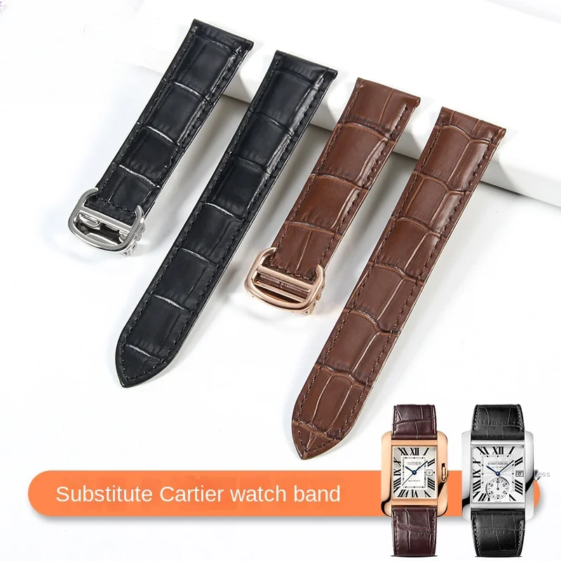 

High Quality Cowhide Genuine Leather Watch Strap Luxury Crocodile Grain Single End Wrist Band for Cartier Tank 14/16/18/20/22mm