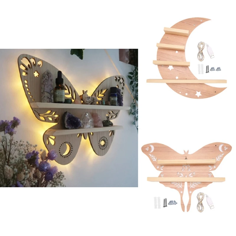 

Wooden Shelf Crystal Essential Oil Storage Rack Wall Display Decor Rack Wall Mount Bedroom Organizer Shelf