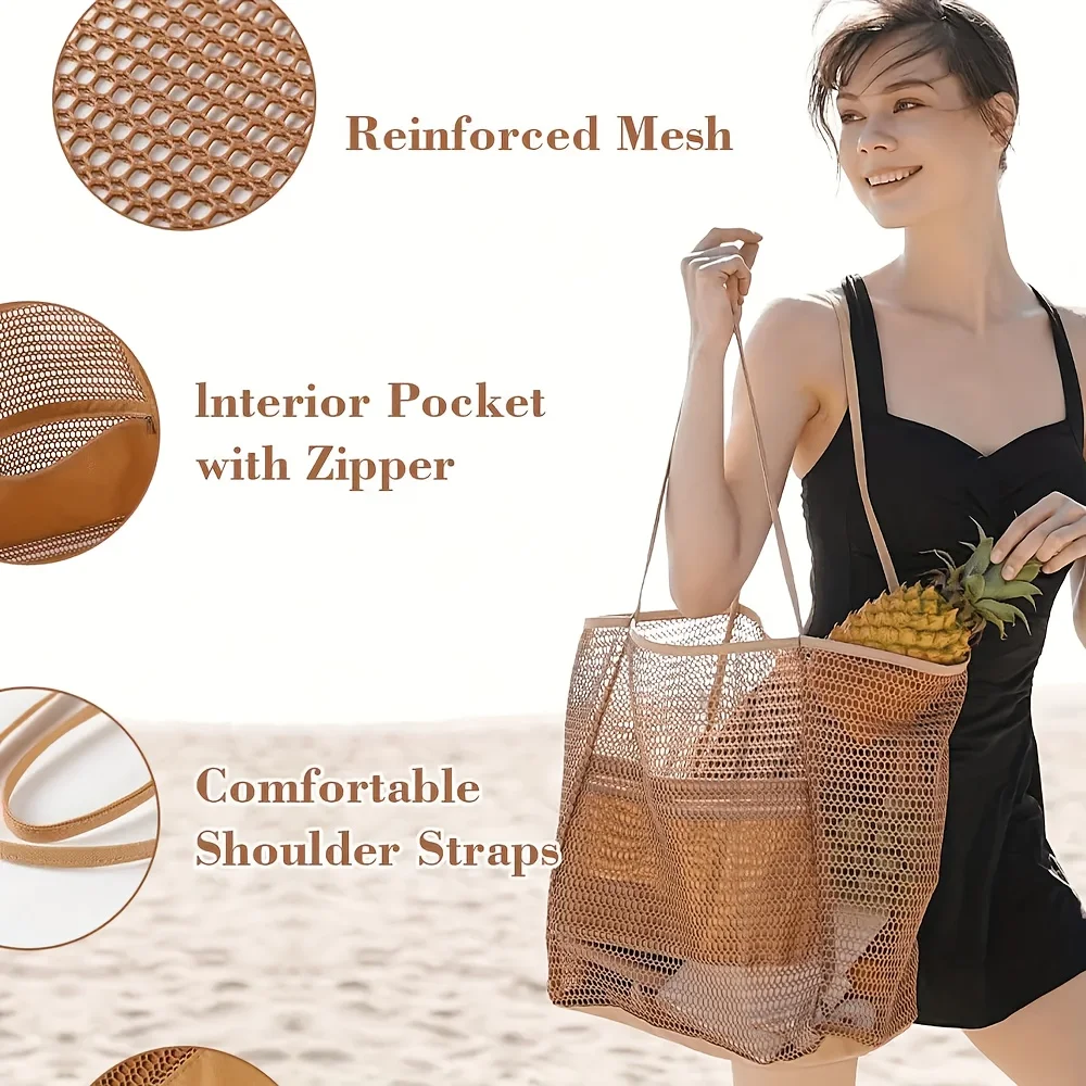 1PC Mesh Storage Bag with Large Capacity Suitable for Beaches, Swimming Pools, Picnics, and Vacation Essentials