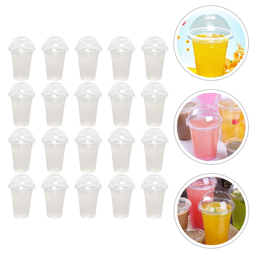 30 Sets Drink Juice Cup Disposable Party Glasses Plastic Cups with Lid for Parties Packing Beverage Package Lemon Verrines Hard